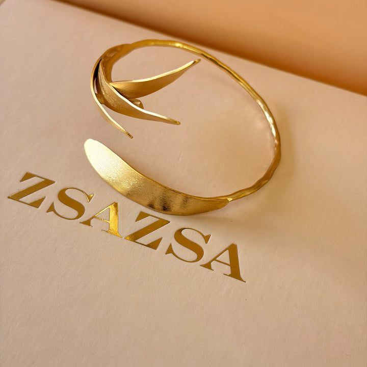 Handmade Triple Leaf Gold Bangle | Gold Plated | ZsaZsa