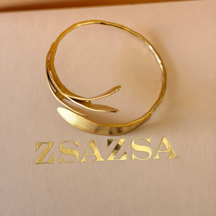 Handmade Triple Leaf Gold Bangle | Gold Plated | ZsaZsa