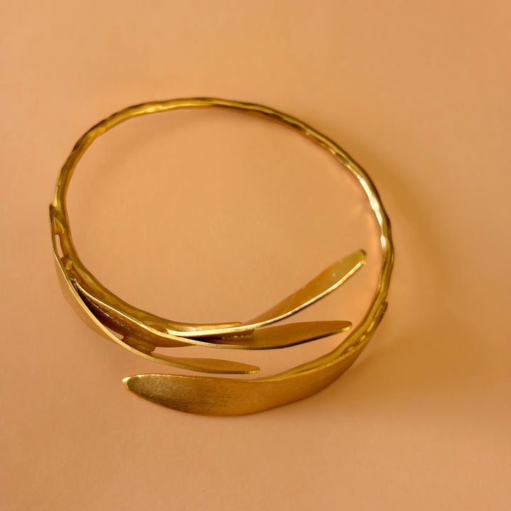 Handmade Triple Leaf Gold Bangle | Gold Plated | ZsaZsa