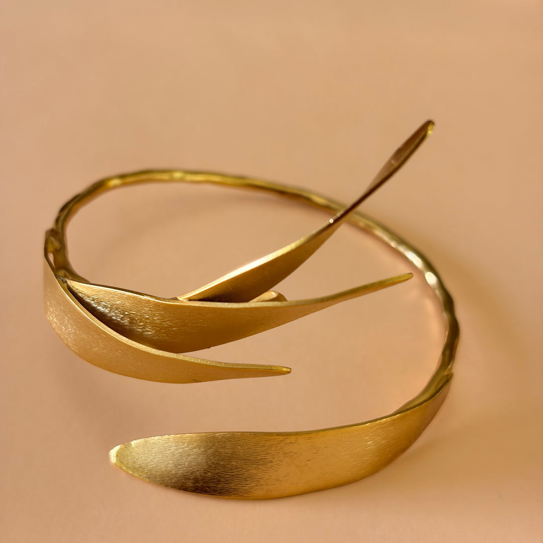 Handmade Triple Leaf Gold Bangle | Gold Plated | ZsaZsa