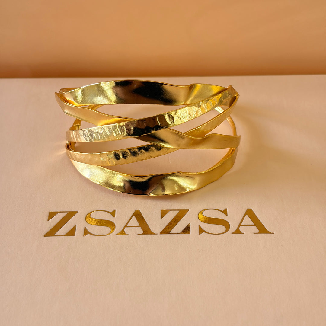 Handmade Interlocking Waves Gold Bangle | Gold Plated | ZsaZsa