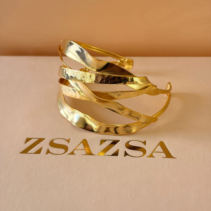 Handmade Interlocking Waves Gold Bangle | Gold Plated | ZsaZsa