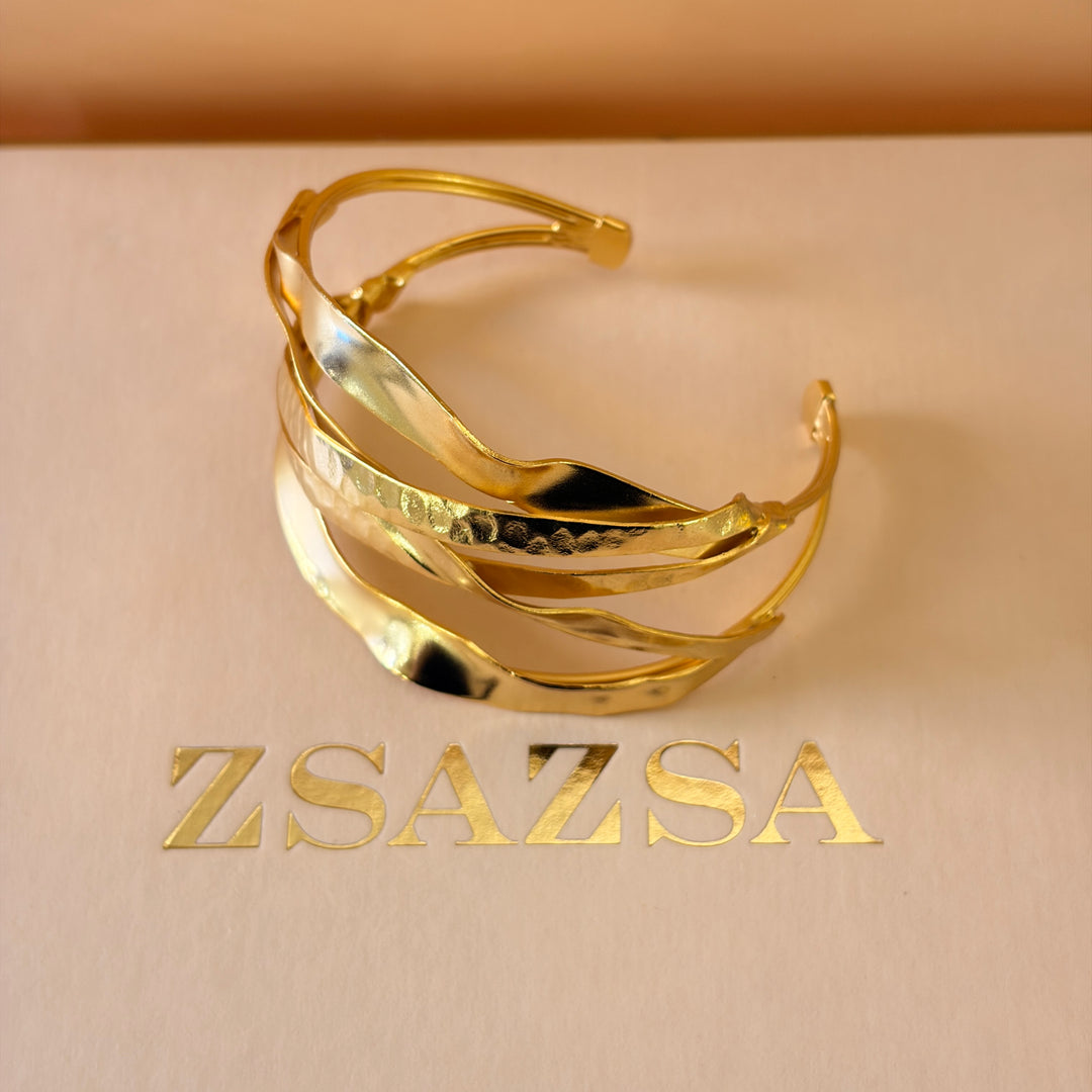 Handmade Interlocking Waves Gold Bangle | Gold Plated | ZsaZsa