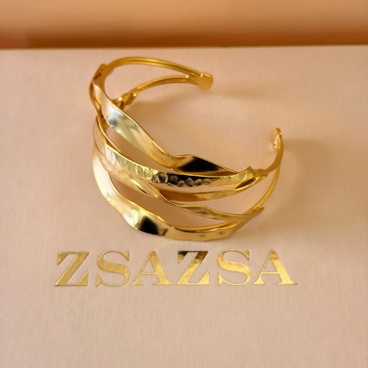 Handmade Interlocking Waves Gold Bangle | Gold Plated | ZsaZsa