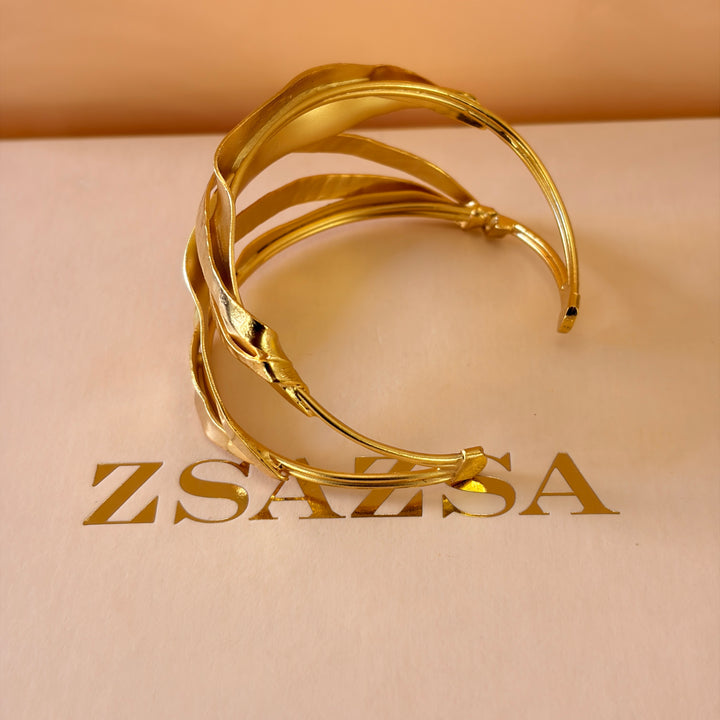 Handmade Interlocking Waves Gold Bangle | Gold Plated | ZsaZsa