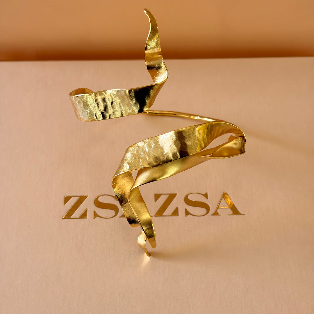 Handmade Abstract Twisted Gold Bangle | Gold Plated | ZsaZsa