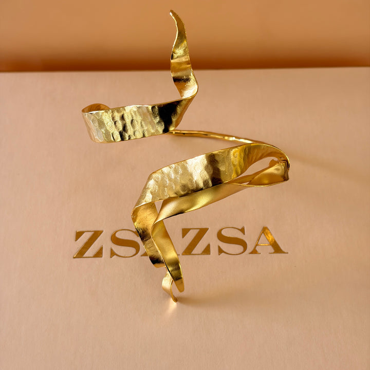 Handmade Abstract Twisted Gold Bangle | Gold Plated | ZsaZsa