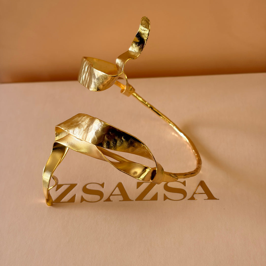 Handmade Abstract Twisted Gold Bangle | Gold Plated | ZsaZsa