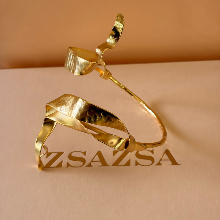 Handmade Abstract Twisted Gold Bangle | Gold Plated | ZsaZsa