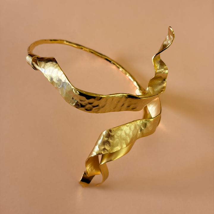 Handmade Abstract Twisted Gold Bangle | Gold Plated | ZsaZsa