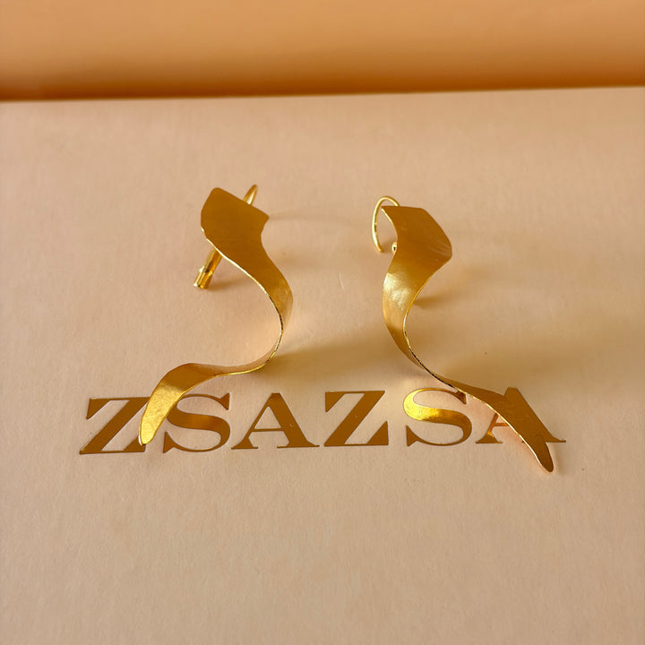 Handmade Abstract Twisted Gold Earrings | Gold Plated | ZsaZsa