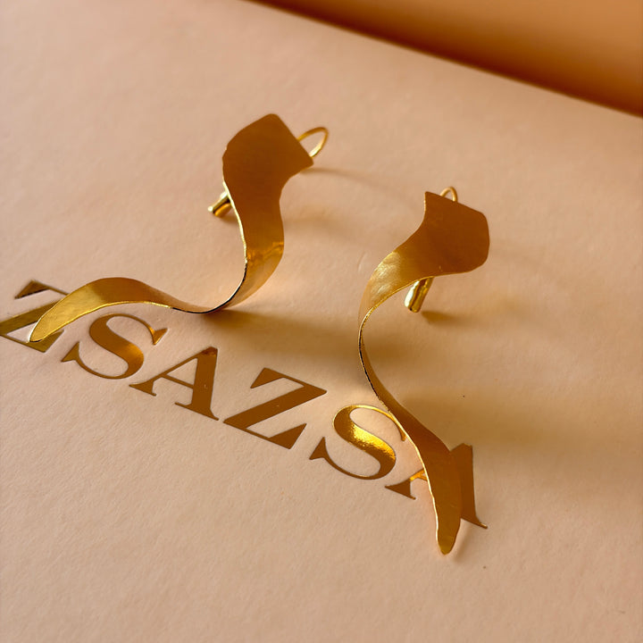 Handmade Abstract Twisted Gold Earrings | Gold Plated | ZsaZsa