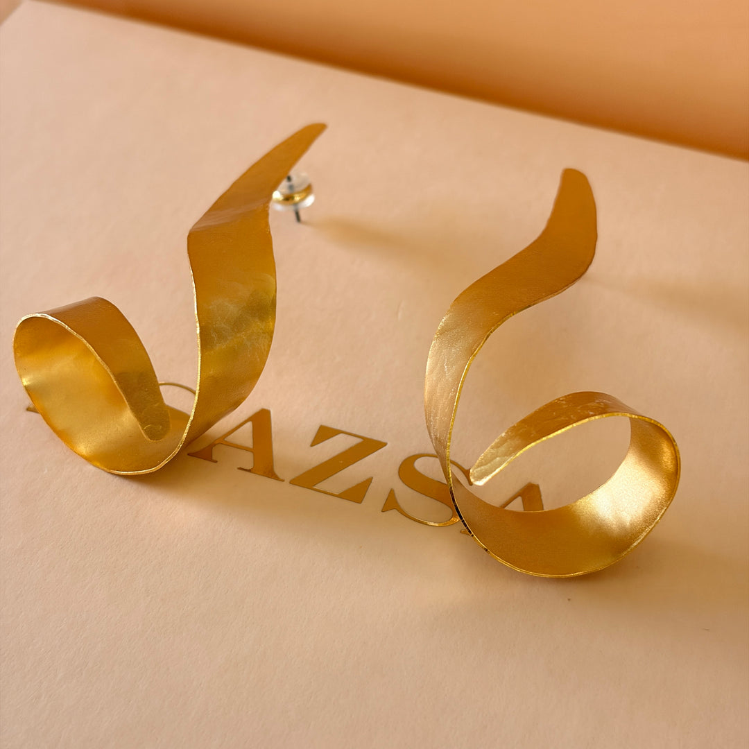 Handmade Long Twisted Gold Earrings | Gold Plated | ZsaZsa