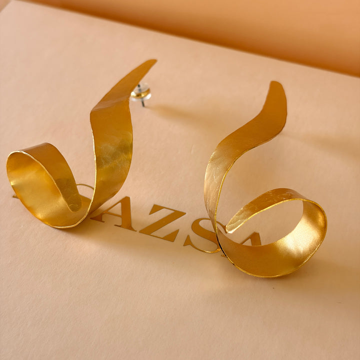 Handmade Long Twisted Gold Earrings | Gold Plated | ZsaZsa