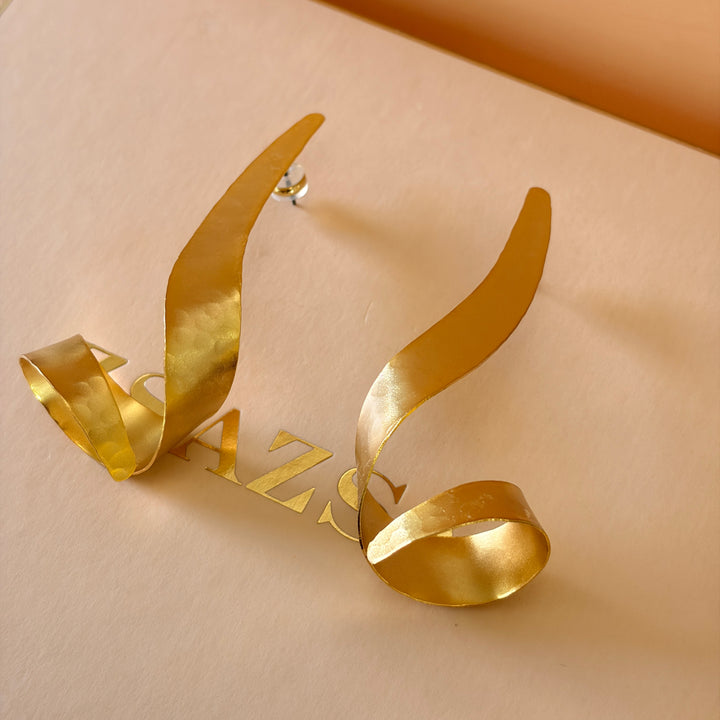 Handmade Long Twisted Gold Earrings | Gold Plated | ZsaZsa