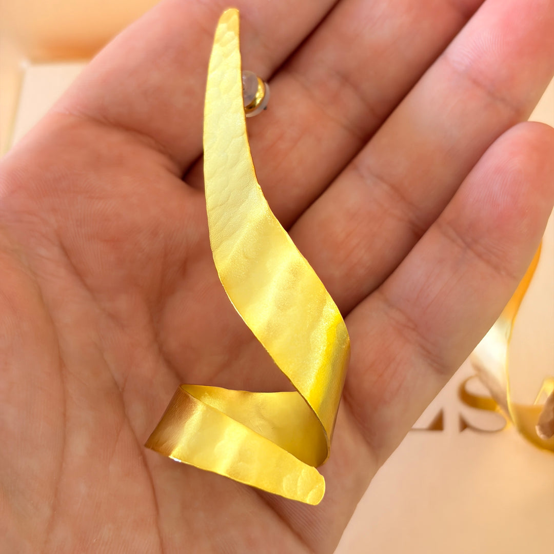 Handmade Long Twisted Gold Earrings | Gold Plated | ZsaZsa