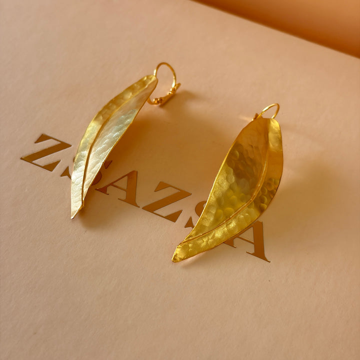 Handmade Long Leaf Gold Earrings | Gold Plated | ZsaZsa