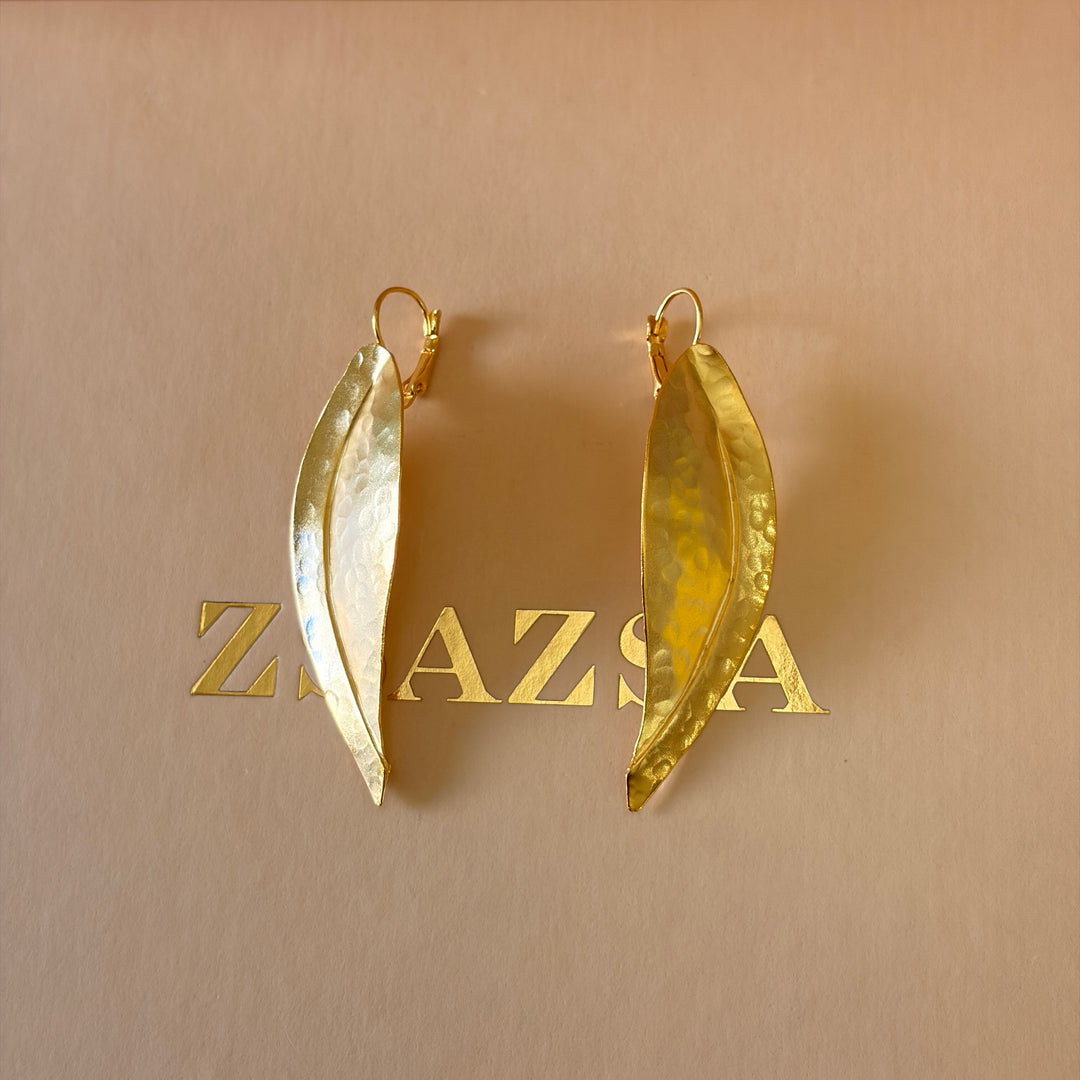 Handmade Long Leaf Gold Earrings | Gold Plated | ZsaZsa