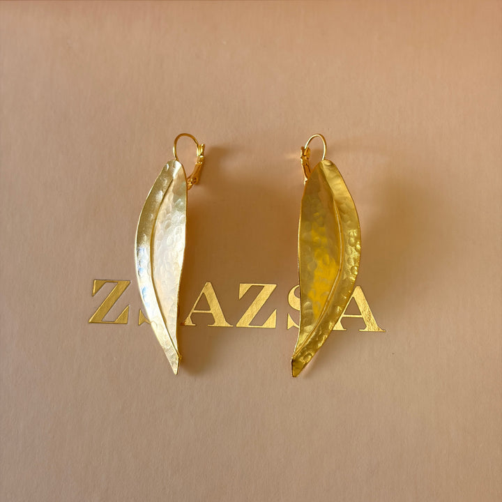 Handmade Long Leaf Gold Earrings | Gold Plated | ZsaZsa