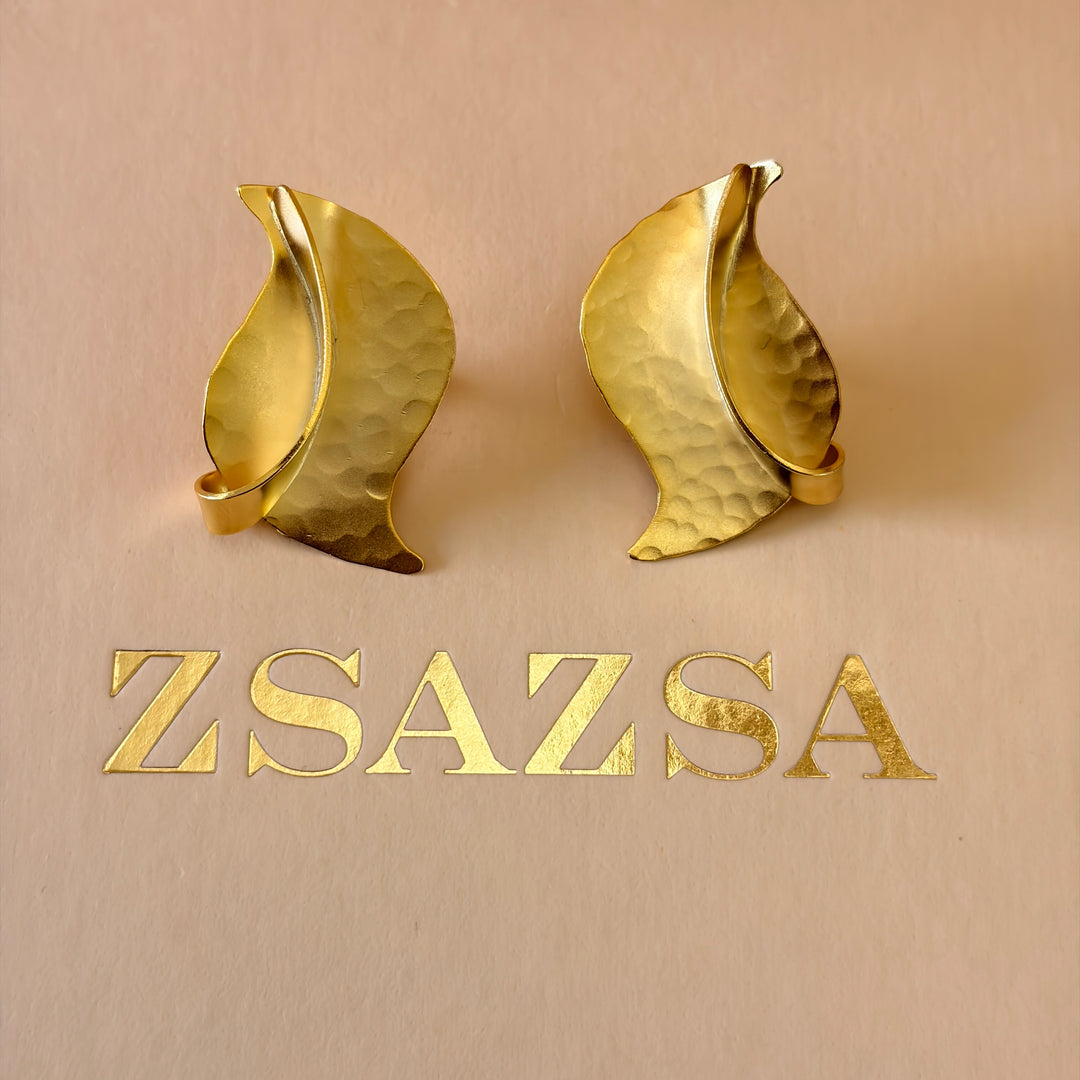 Handmade Abstract Twisted Leaf Clip on Earrings | Gold Plated | ZsaZsa