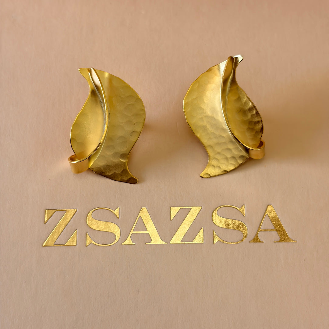 Handmade Abstract Twisted Leaf Clip on Earrings | Gold Plated | ZsaZsa