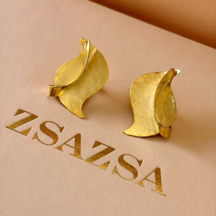 Handmade Abstract Twisted Leaf Clip on Earrings | Gold Plated | ZsaZsa