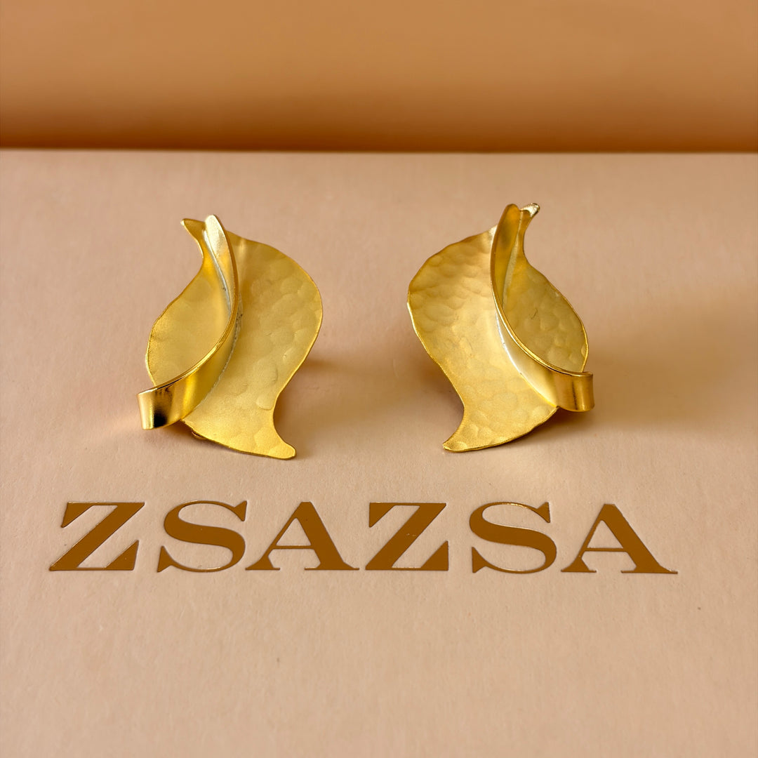 Handmade Abstract Twisted Leaf Clip on Earrings | Gold Plated | ZsaZsa