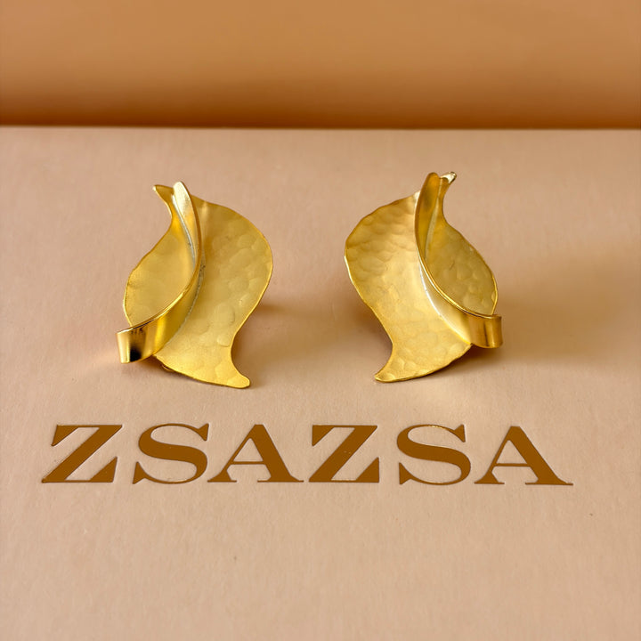 Handmade Abstract Twisted Leaf Clip on Earrings | Gold Plated | ZsaZsa