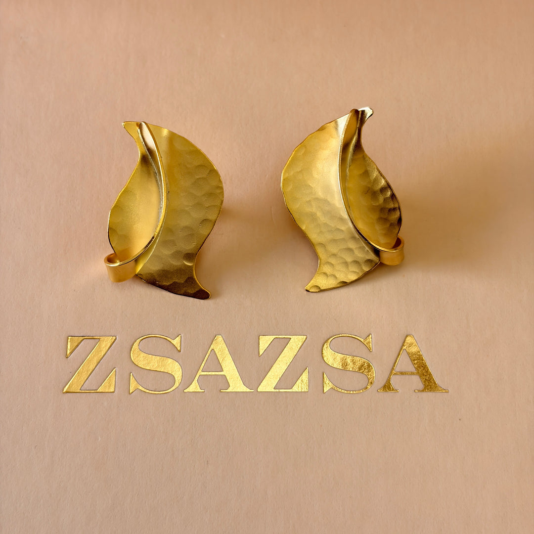 Handmade Abstract Twisted Leaf Clip on Earrings | Gold Plated | ZsaZsa