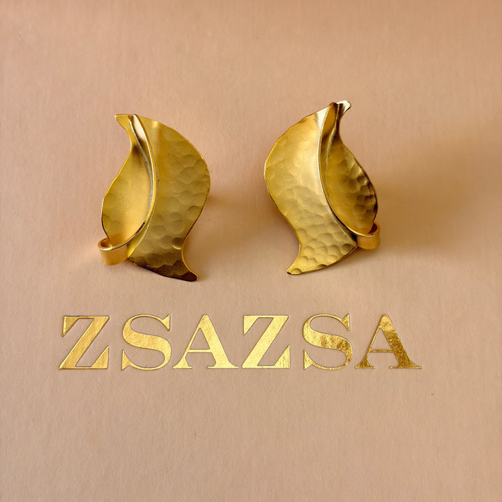 Handmade Abstract Twisted Leaf Clip on Earrings | Gold Plated | ZsaZsa