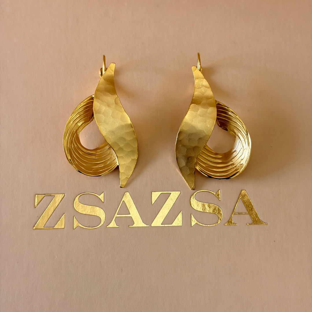 Handmade Twisted Leaf Gold Earrings | Gold Plated | ZsaZsa