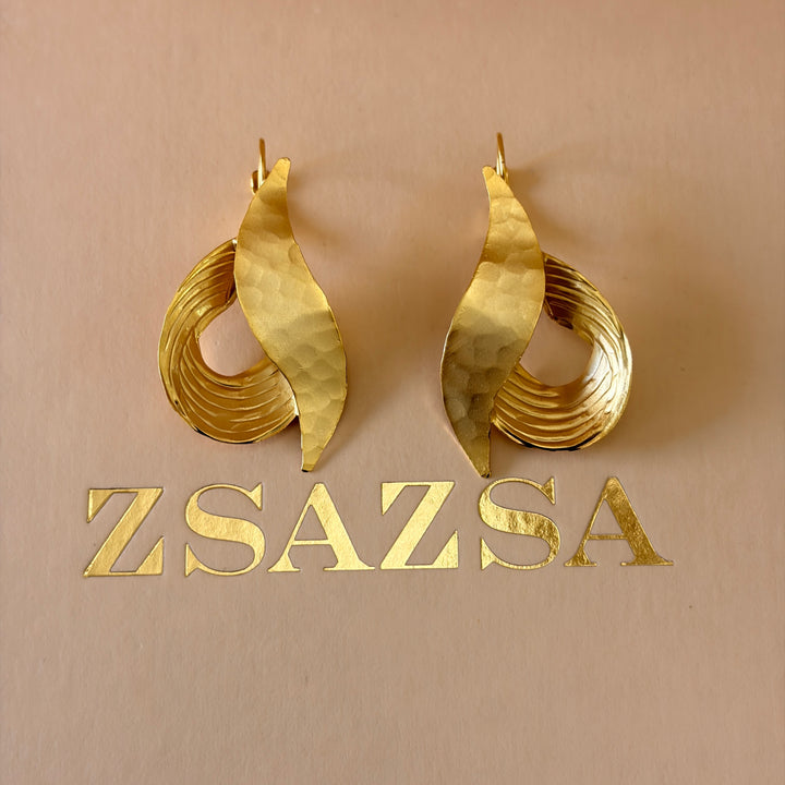 Handmade Twisted Leaf Gold Earrings | Gold Plated | ZsaZsa