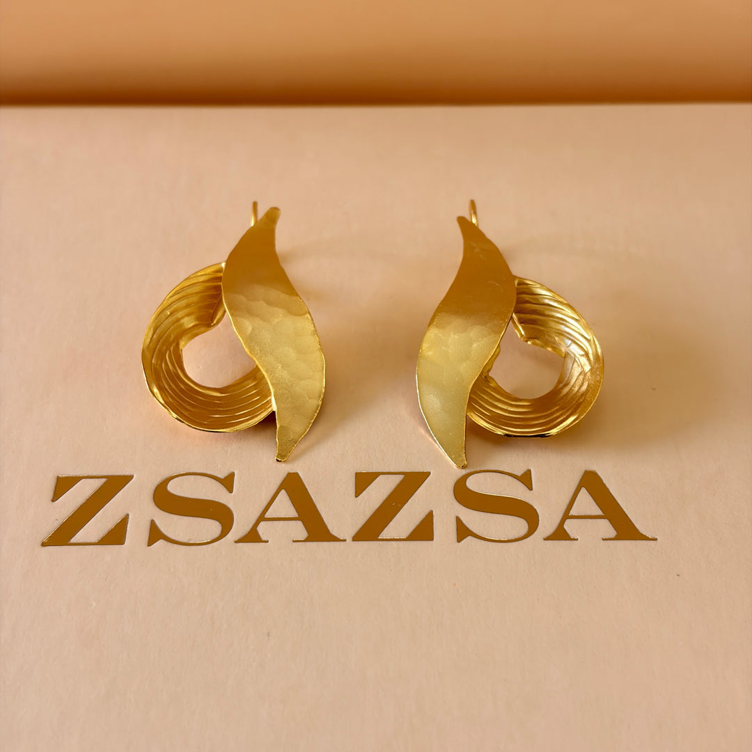 Handmade Twisted Leaf Gold Earrings | Gold Plated | ZsaZsa