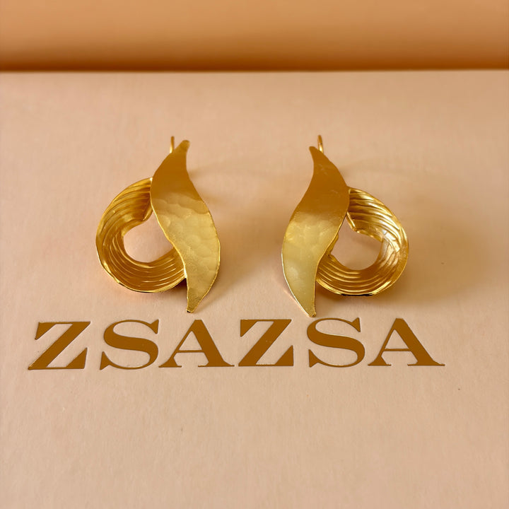 Handmade Twisted Leaf Gold Earrings | Gold Plated | ZsaZsa