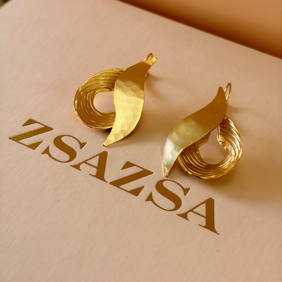 Handmade Twisted Leaf Gold Earrings | Gold Plated | ZsaZsa