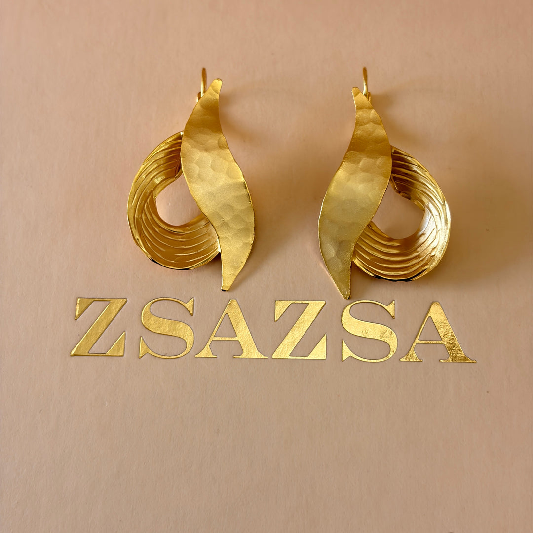 Handmade Twisted Leaf Gold Earrings | Gold Plated | ZsaZsa