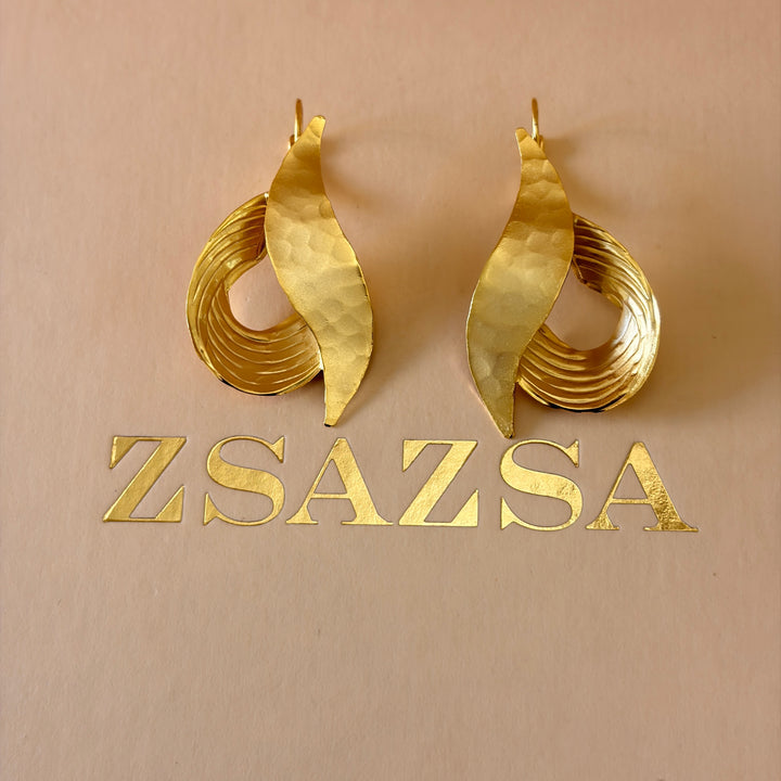 Handmade Twisted Leaf Gold Earrings | Gold Plated | ZsaZsa