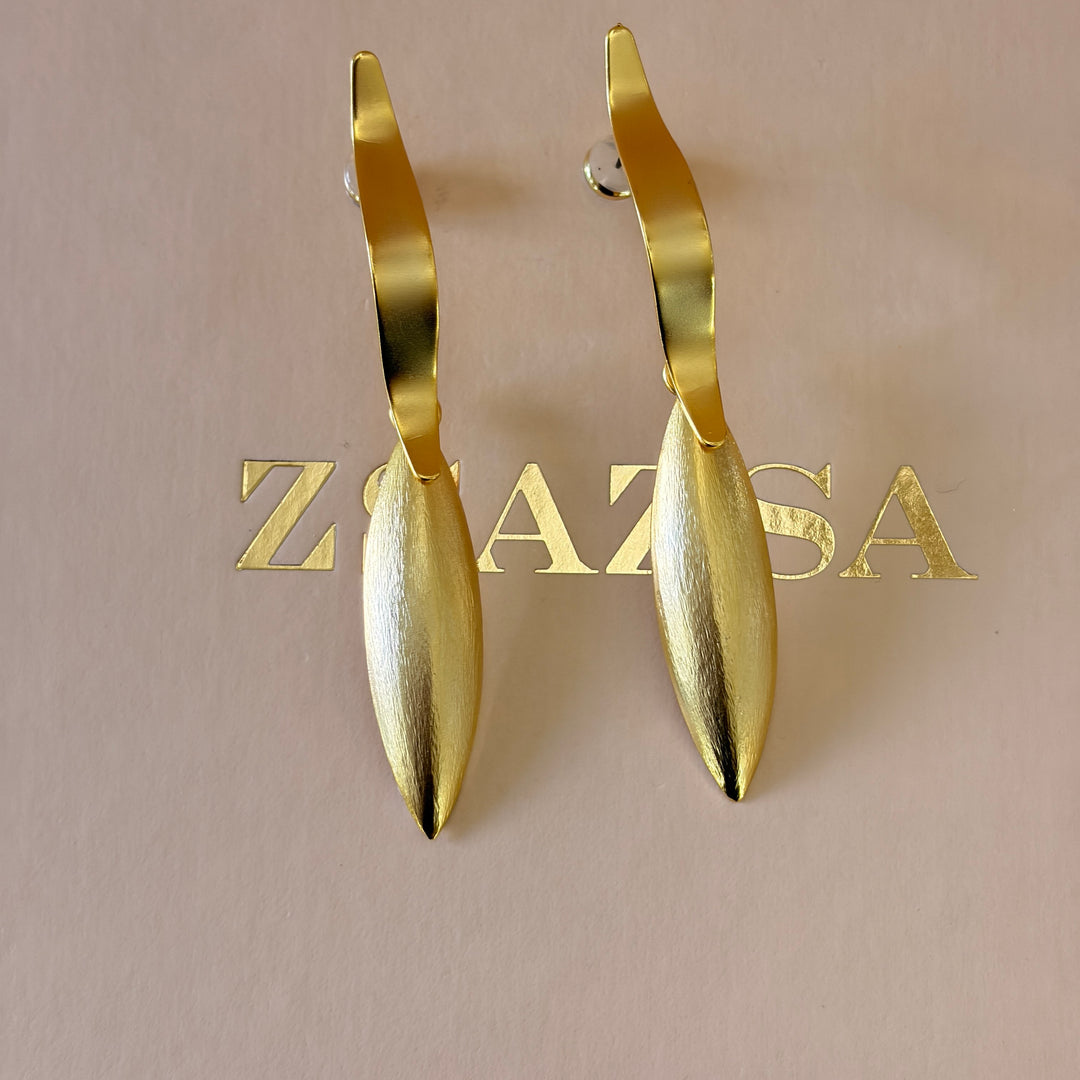 Handmade Elongated Marquise Gold Earrings | Gold Plated | ZsaZsa