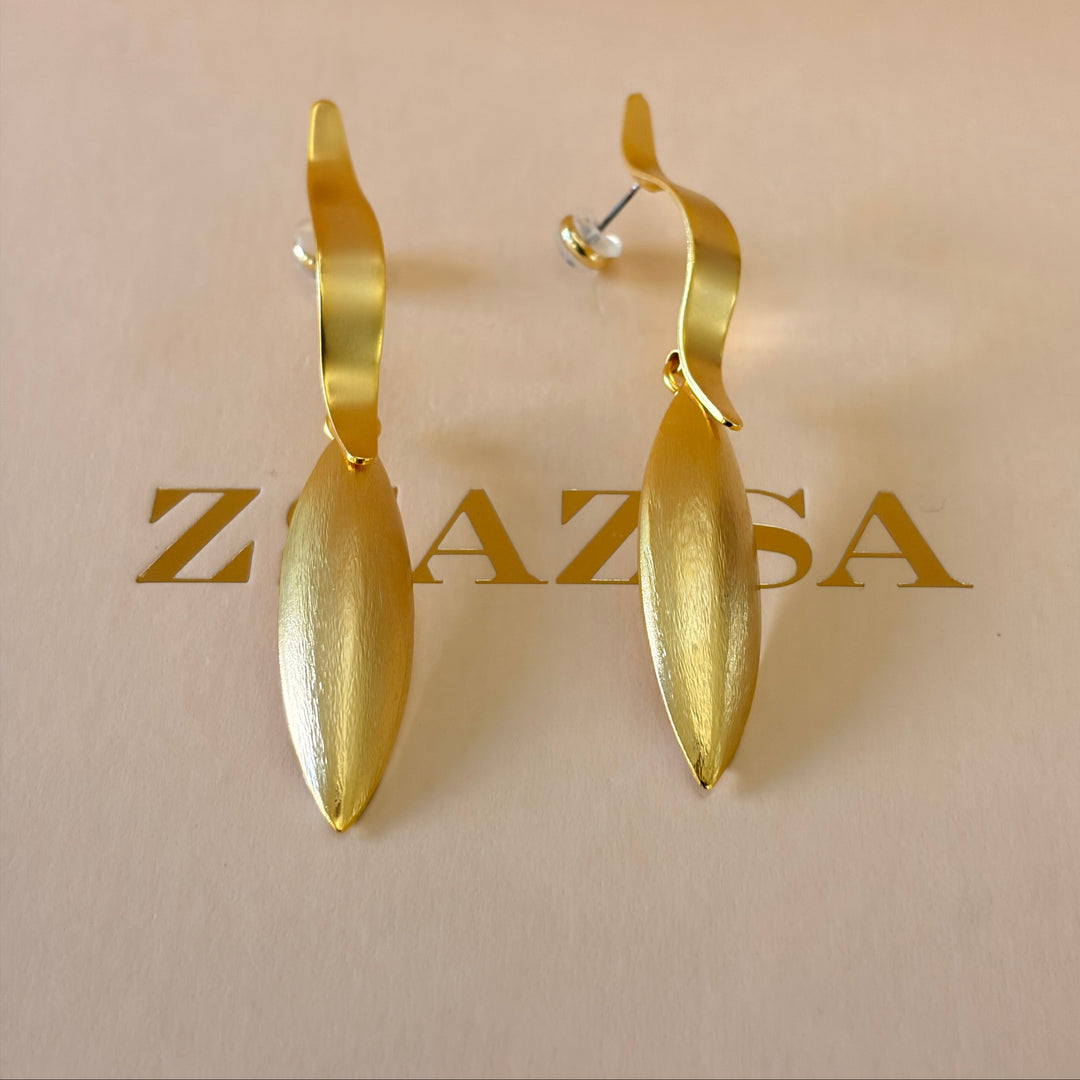Handmade Elongated Marquise Gold Earrings | Gold Plated | ZsaZsa
