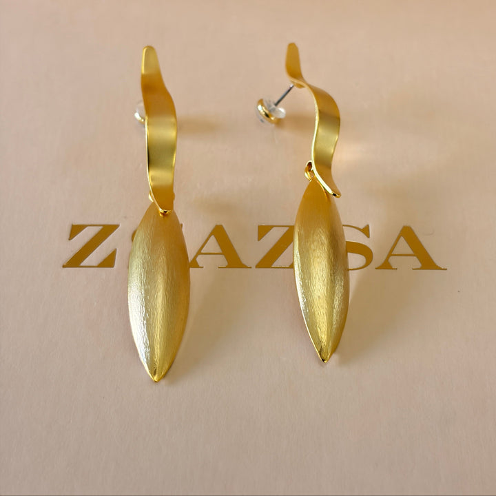 Handmade Elongated Marquise Gold Earrings | Gold Plated | ZsaZsa