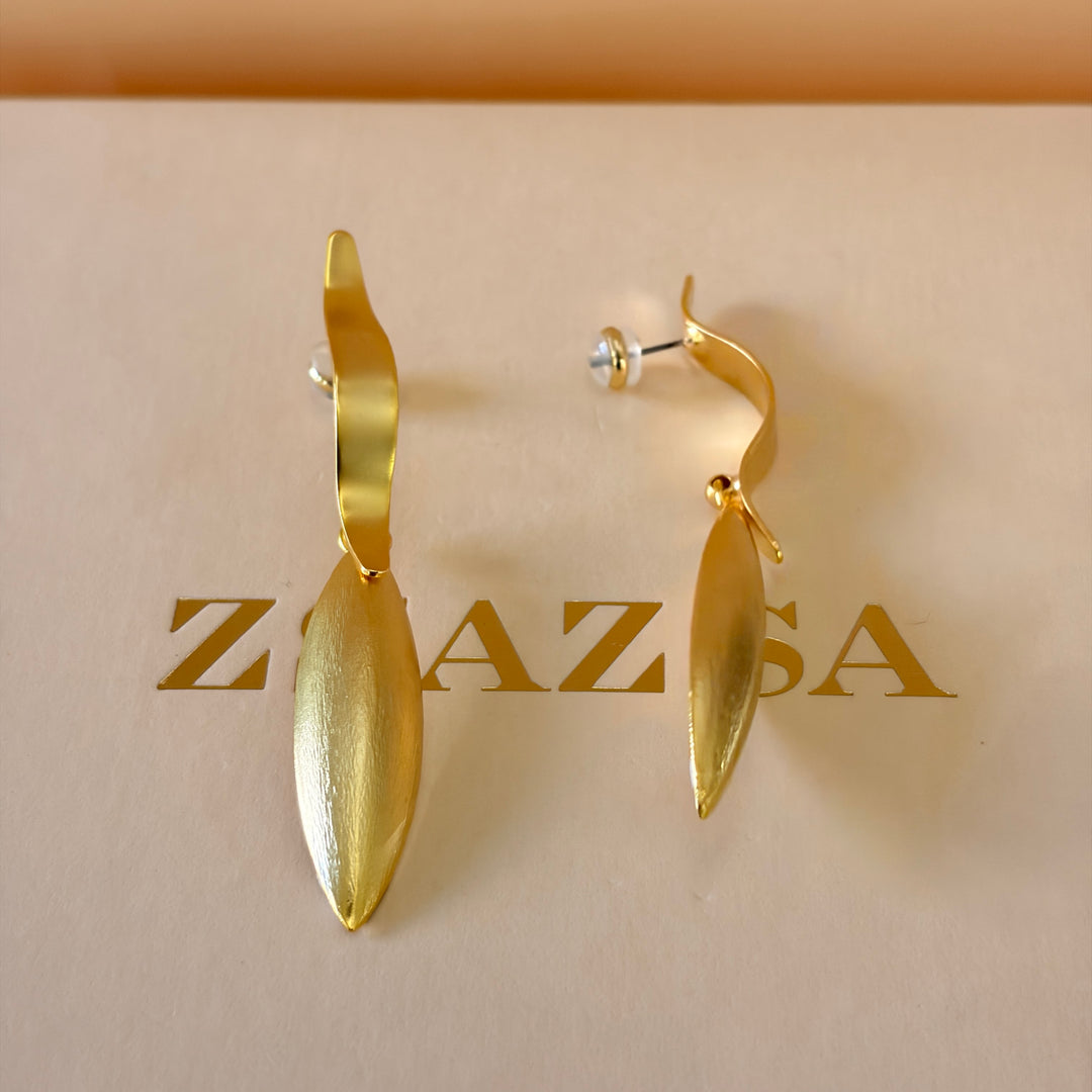 Handmade Elongated Marquise Gold Earrings | Gold Plated | ZsaZsa