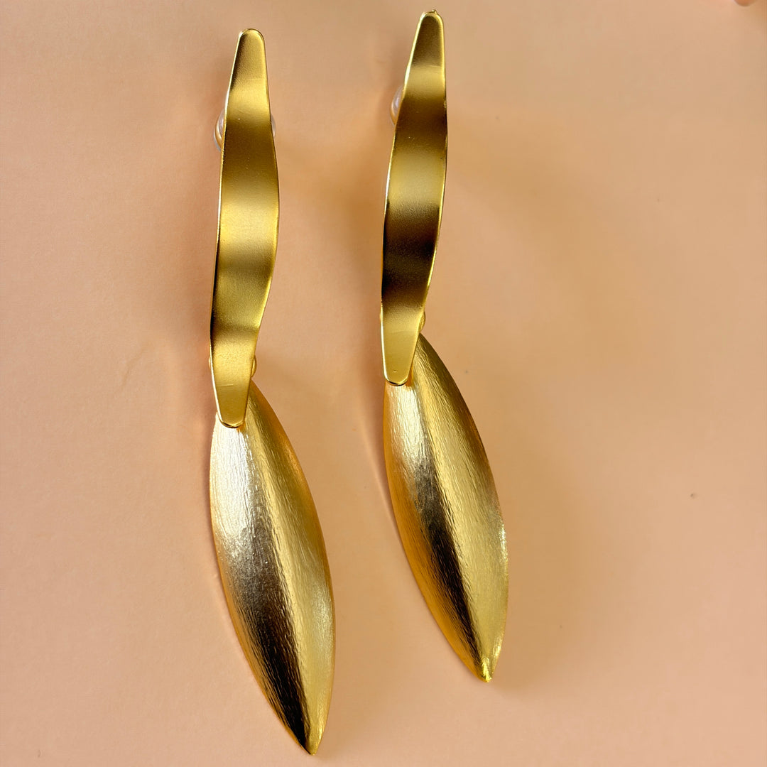 Handmade Elongated Marquise Gold Earrings | Gold Plated | ZsaZsa