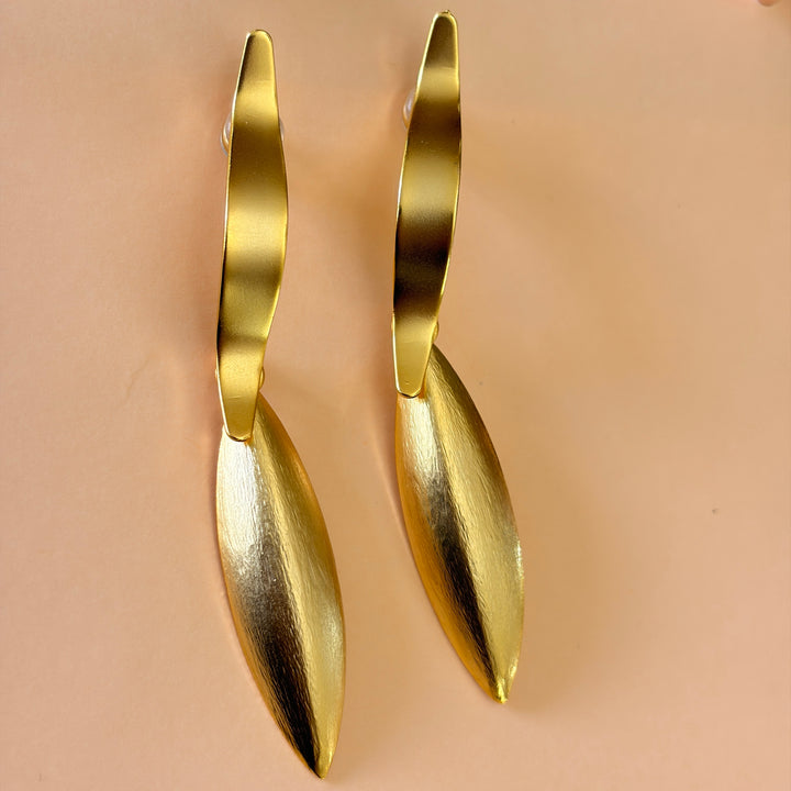 Handmade Elongated Marquise Gold Earrings | Gold Plated | ZsaZsa