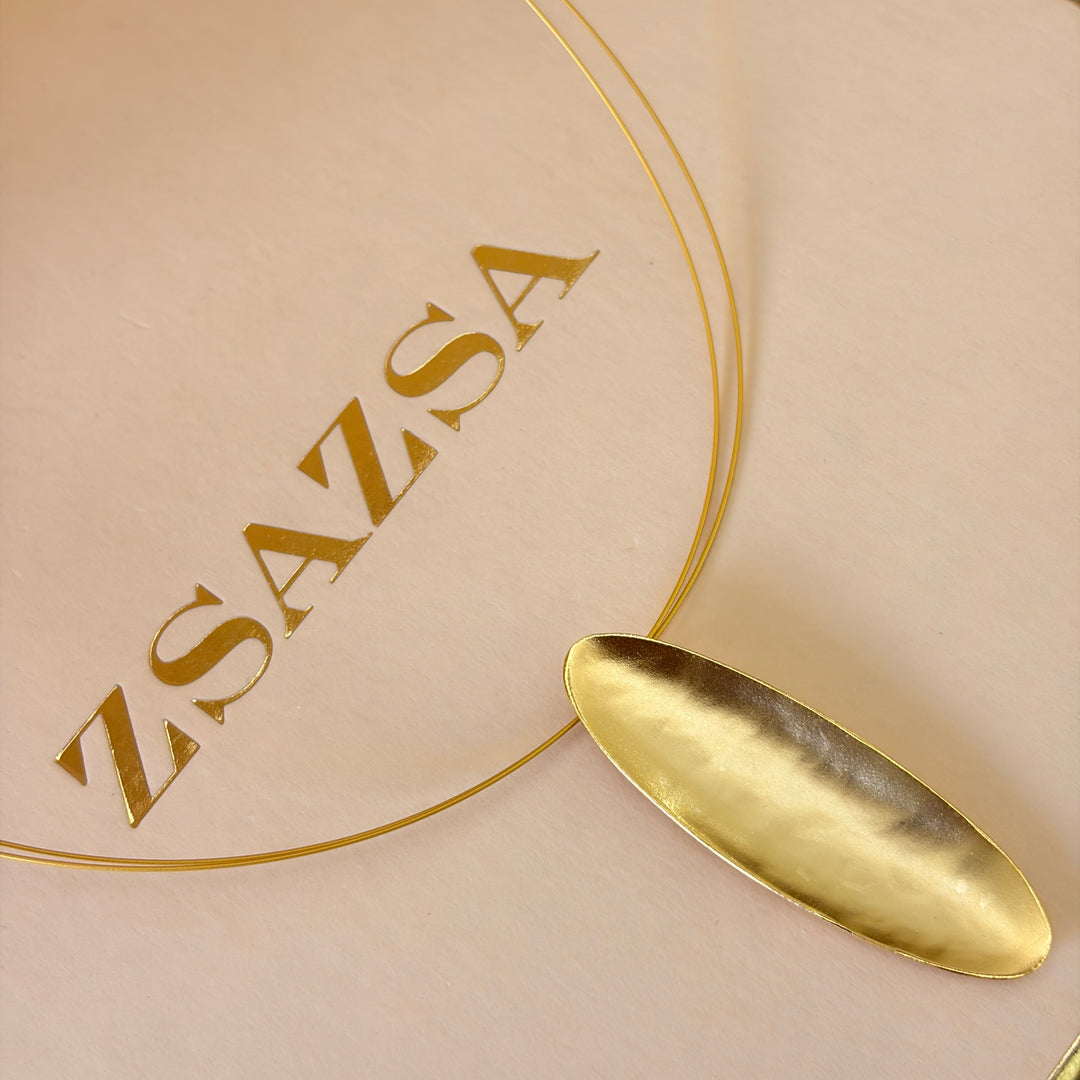 Handmade Oblong Gold Necklace | Gold Plated | ZsaZsa