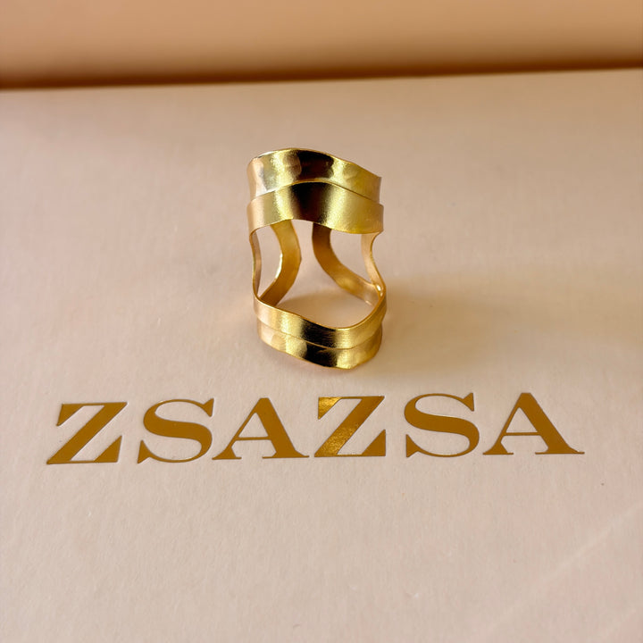 Handmade Abstract Oblong Gold Ring | Gold Plated | ZsaZsa