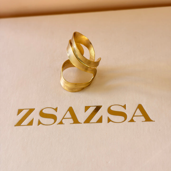 Handmade Abstract Oblong Gold Ring | Gold Plated | ZsaZsa
