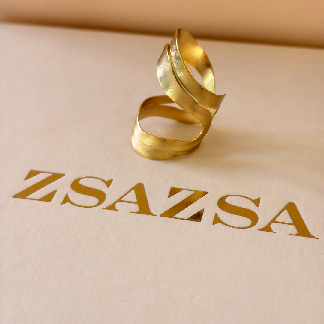 Handmade Abstract Oblong Gold Ring | Gold Plated | ZsaZsa