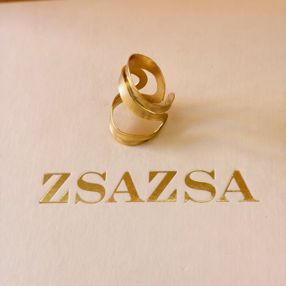Handmade Abstract Oblong Gold Ring | Gold Plated | ZsaZsa