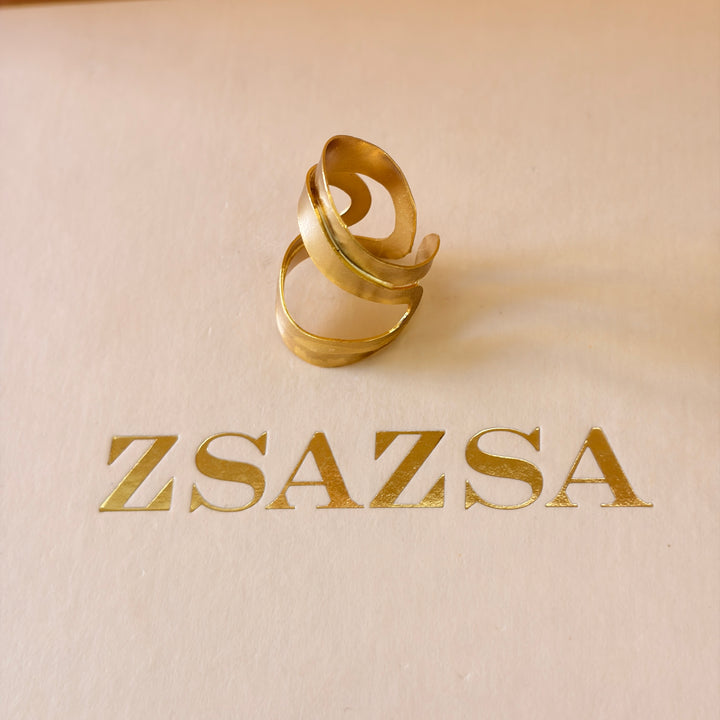 Handmade Abstract Oblong Gold Ring | Gold Plated | ZsaZsa