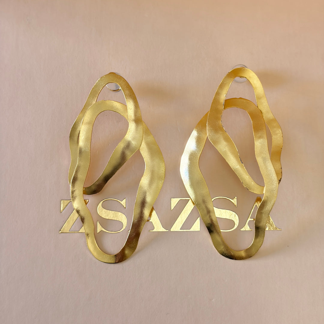 Handmade Abstract Oblong Gold Earrings  | Gold Plated | ZsaZsa